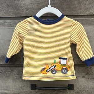 Little Me Striped Yellow baby Shirt with Tractor Design